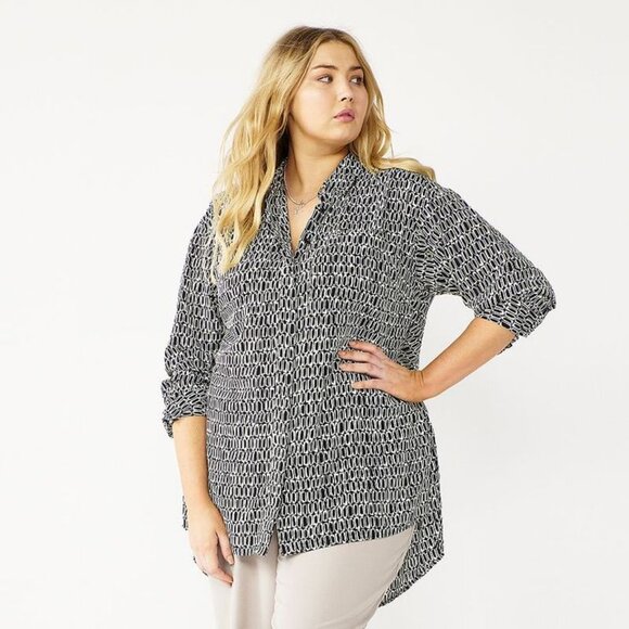 Plus Size Nine West Drapey Button-Down Tunic Shirt Size XL - Picture 1 of 7